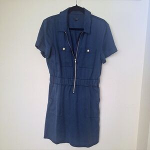 J CREW Blue Short Sleeve Zip-Front Utility Shirt Dress - Size 8